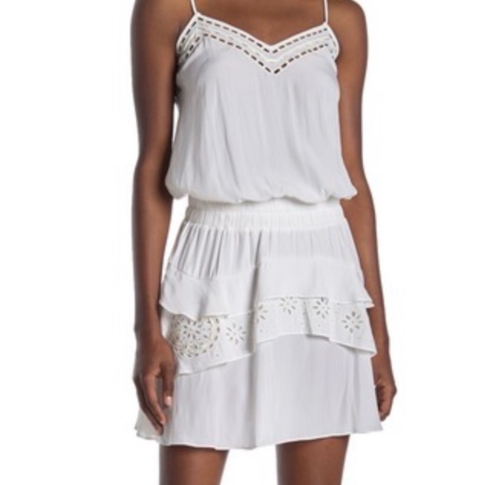 Ramy Brook White Tiered Eyelet Mini Dress